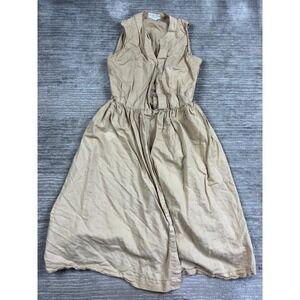 Cambridge Spirit Dress Womens 12 Tan Ramie Cotton Sleeveless Maxi Gathered Waist